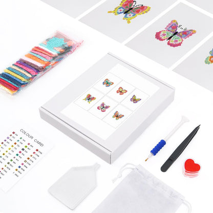 Patchwork Rainbow Butterflies mini diamond painting – the box with 6 canvases, diamonds and tools