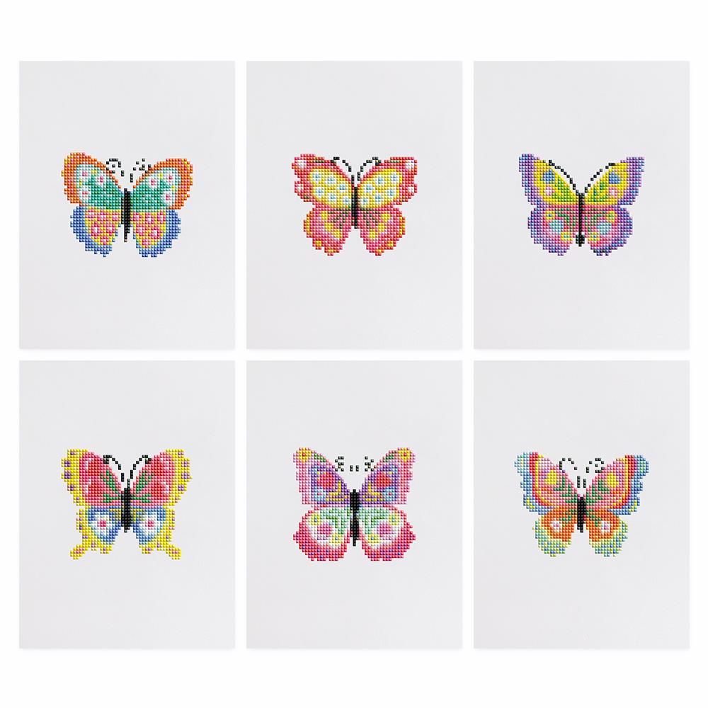 Patchwork Rainbow Butterflies mini diamond painting – the 6 designs laid out on white