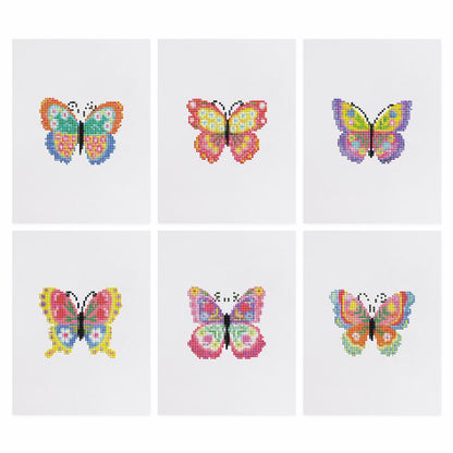 Patchwork Rainbow Butterflies mini diamond painting – the 6 designs laid out on white