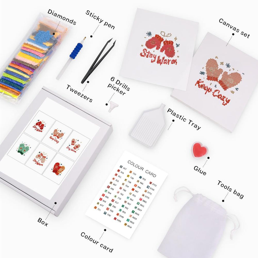 Mini diamond painting kit contents