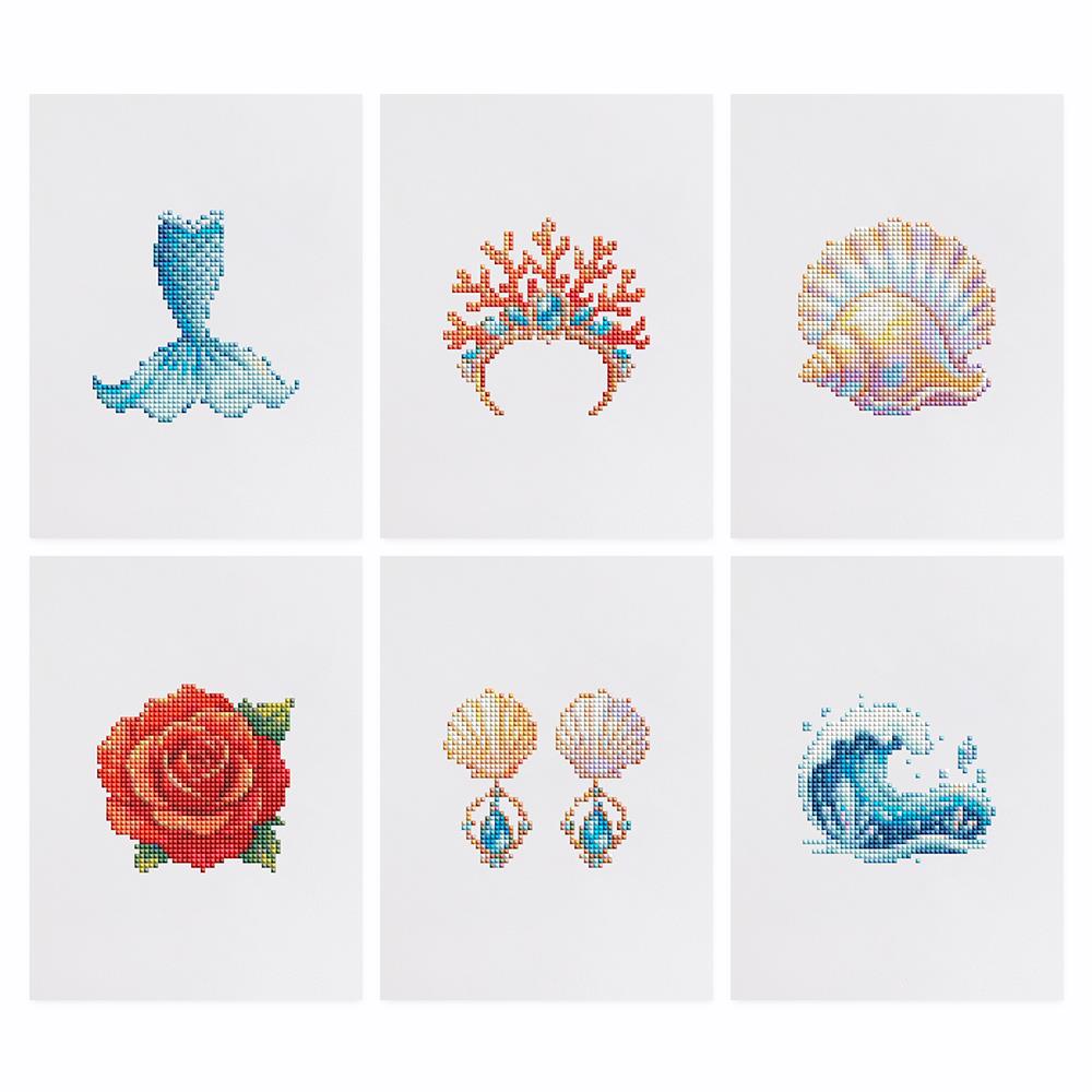 Mermaid Tail and Coral Tiara mini diamond painting – the 6 designs laid out on white