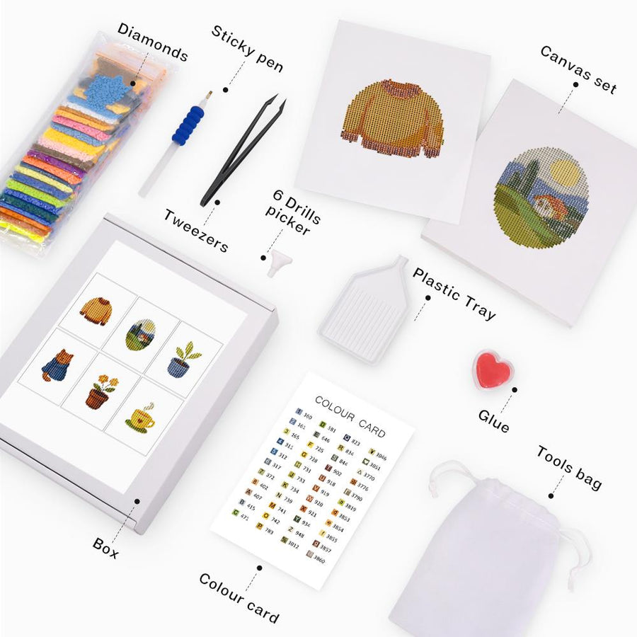 Mini diamond painting kit contents