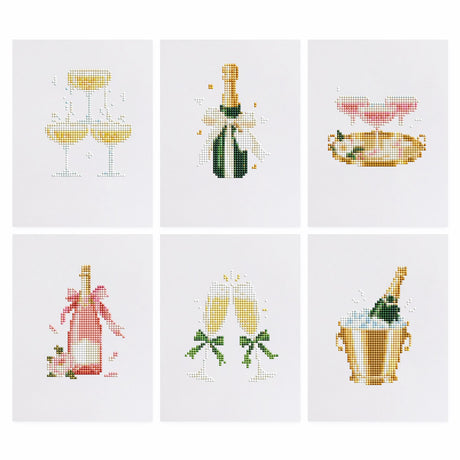 Champagne Toasts and Ice Bucket mini diamond painting – Champagne coupe tower, bottles with bows, pink coupes on a tray, toasting flutes and a bottle in an ice bucket