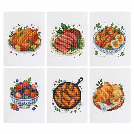 Roast Turkey Holiday Feast mini diamond painting – Roast turkey, sliced roast meat, bowl of carrots, berry bowl, skillet potatoes and a bread basket
