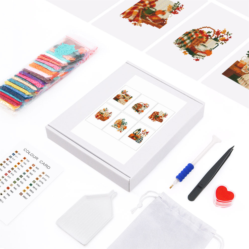 Plaid Blankets and Pumpkin Books (Mini Diamond Painting)