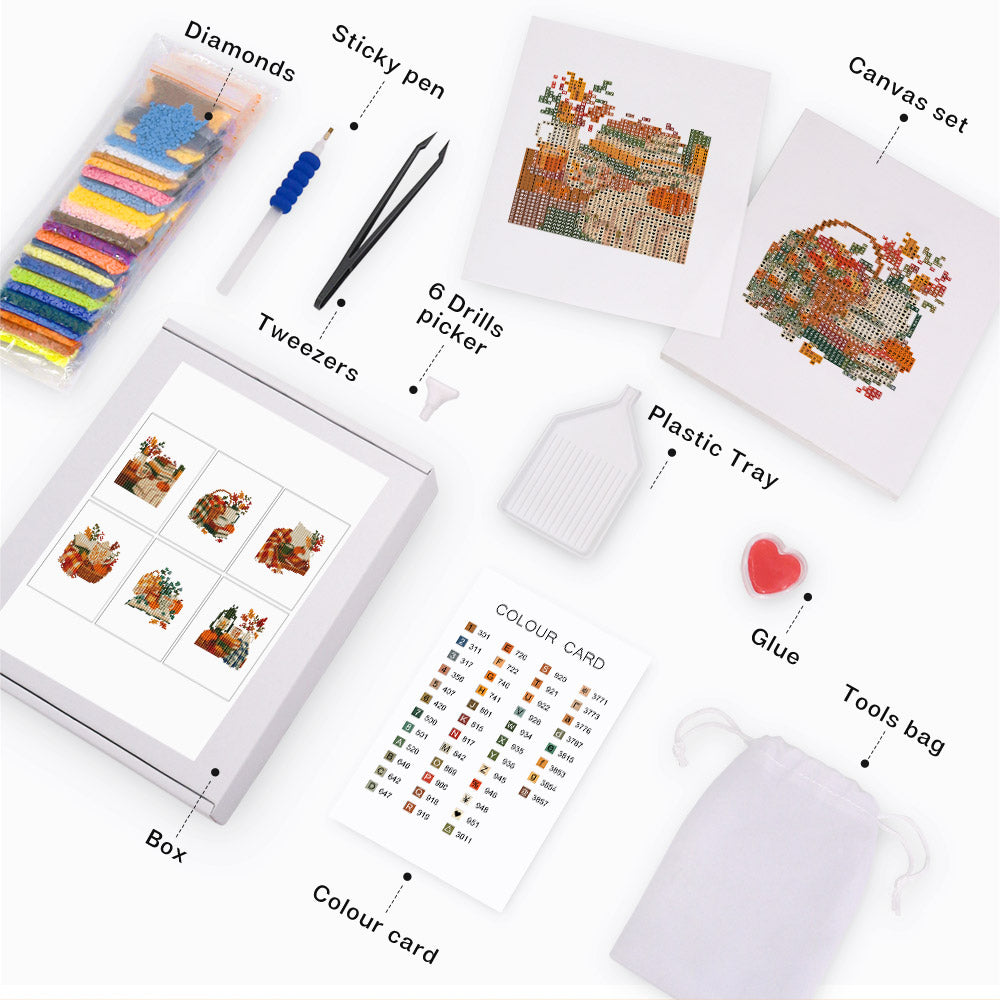 Plaid Blankets and Pumpkin Books (Mini Diamond Painting)
