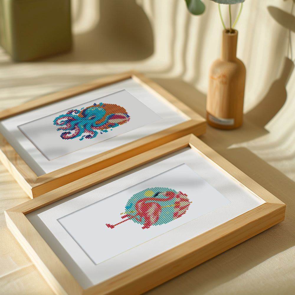 Neon Circle Octopus and Flamingo (Mini Diamond Painting)
