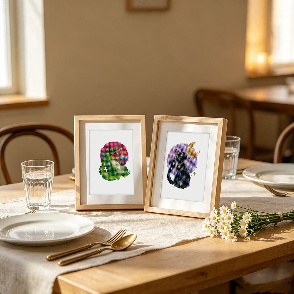 Neon Circle Octopus and Flamingo (Mini Diamond Painting)
