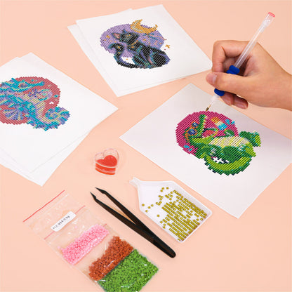 Neon Circle Octopus and Flamingo (Mini Diamond Painting)