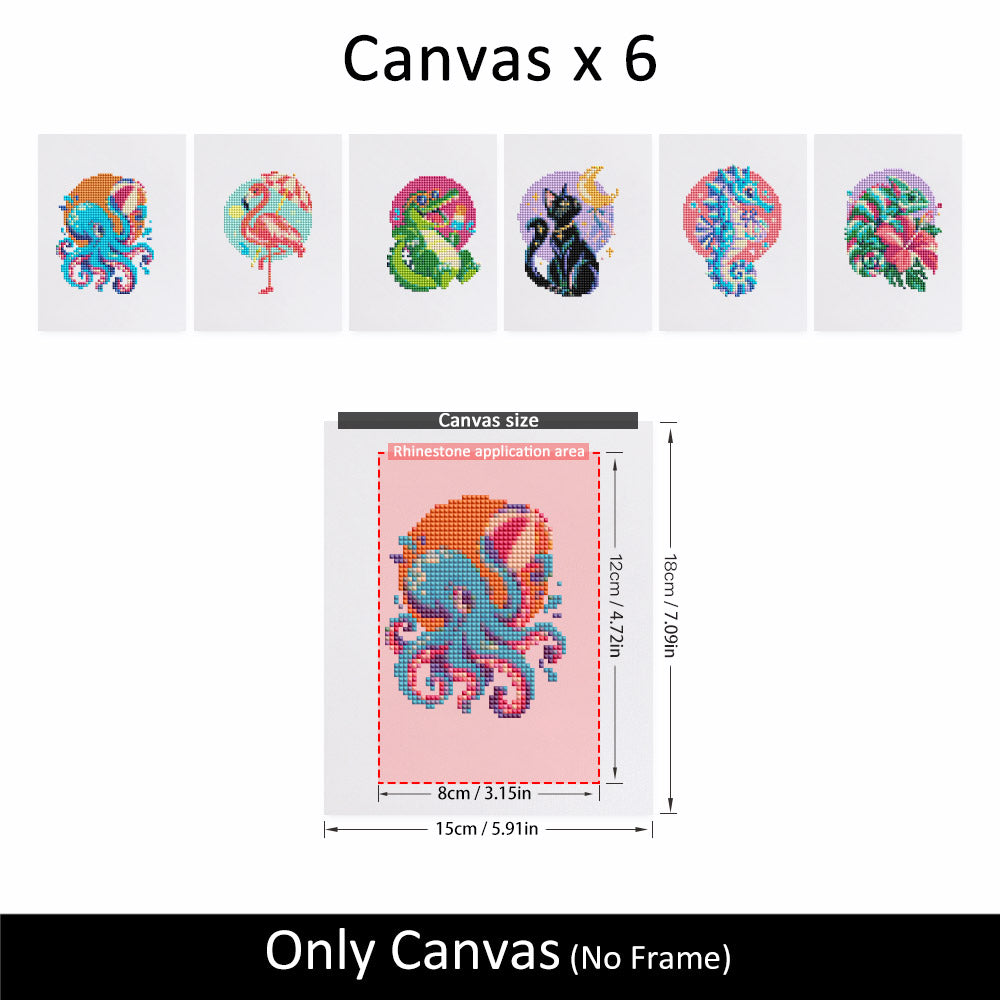 Neon Circle Octopus and Flamingo (Mini Diamond Painting)