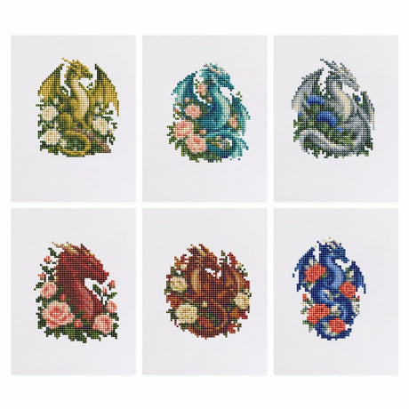 Rose-Garden Dragons mini diamond painting – Gold, teal, silver, red, bronze and blue dragons curled among pink roses