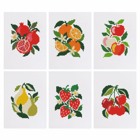 Orchard Fruit and Glossy Leaves mini diamond painting – Pomegranates, oranges, apples, pears, strawberries and cherries with green leaves