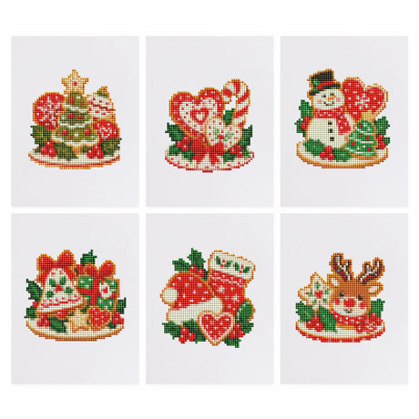 Iced Christmas Cookie Platters mini diamond painting – Plates of iced Christmas cookies shaped like trees, hearts, a snowman, a gingerbread house, stockings and a reindeer