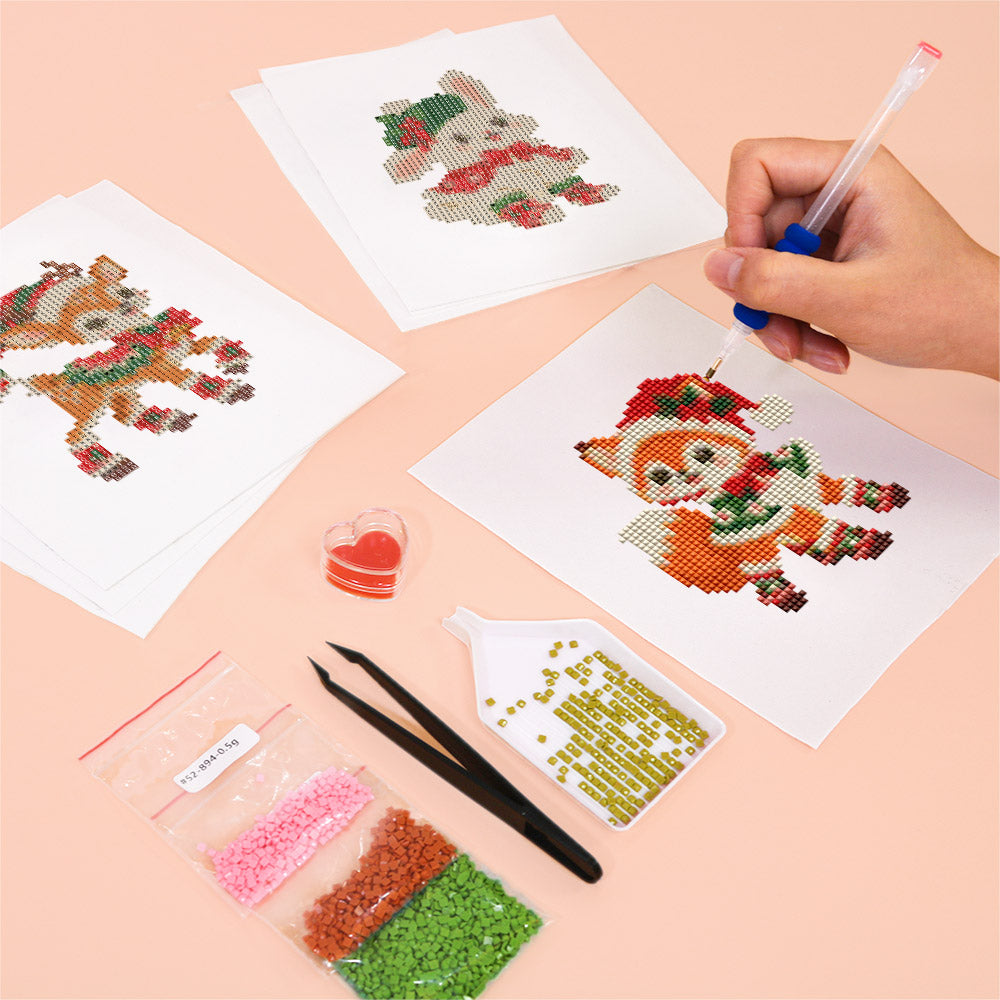 Santa Hat Babies in Red Scarves (Mini Diamond Painting)