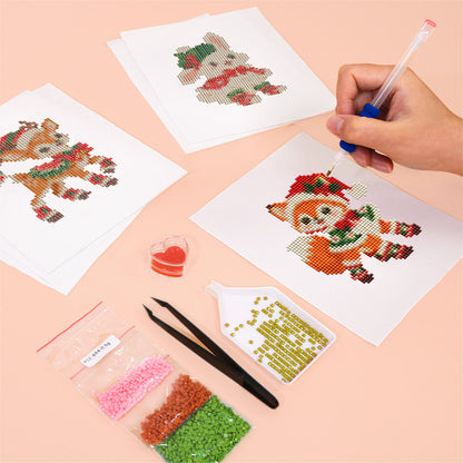 Santa Hat Babies in Red Scarves (Mini Diamond Painting)
