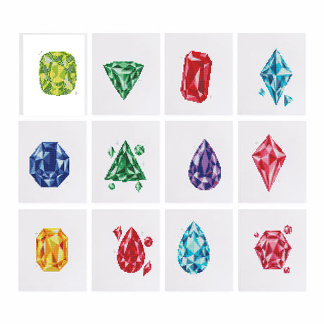 Ruby, Sapphire and Emerald Cuts mini diamond painting – Faceted gemstones in green, red, blue, purple, pink, yellow and aqua in many cuts
