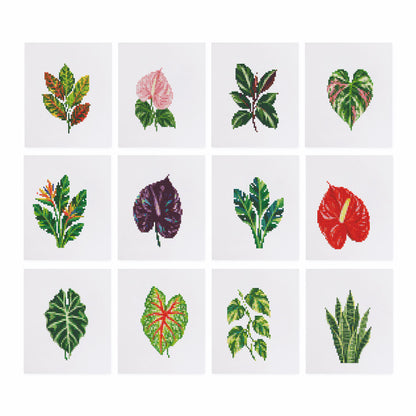 Anthurium and Caladium Leaves mini diamond painting – Tropical leaves and plants including croton, anthurium, caladium, bird of paradise and snake plant