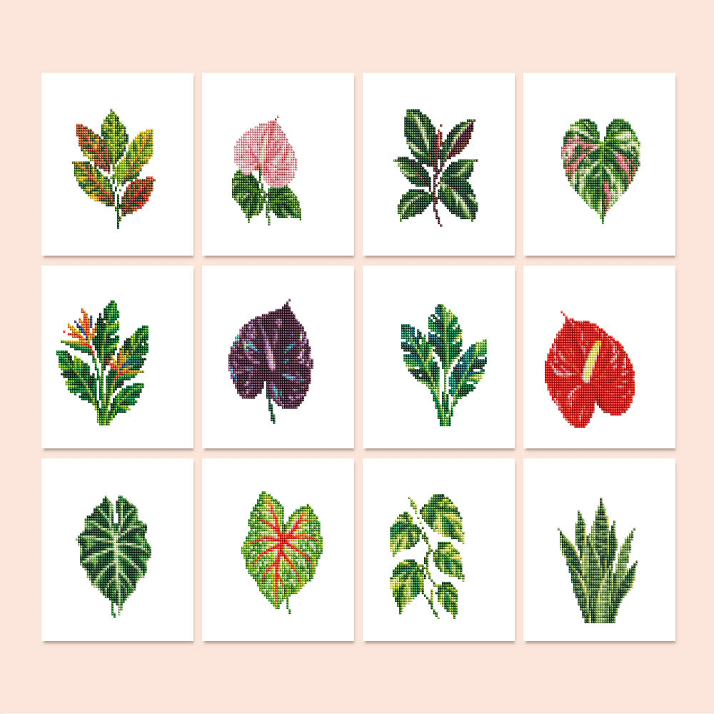 Anthurium and Caladium Leaves (Mini Diamond Painting)