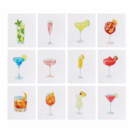 Mojito to Martini Happy Hour mini diamond painting – Cocktails including a mojito, margarita, sangria, blue cocktail, mimosa, old fashioned, spritz and martini