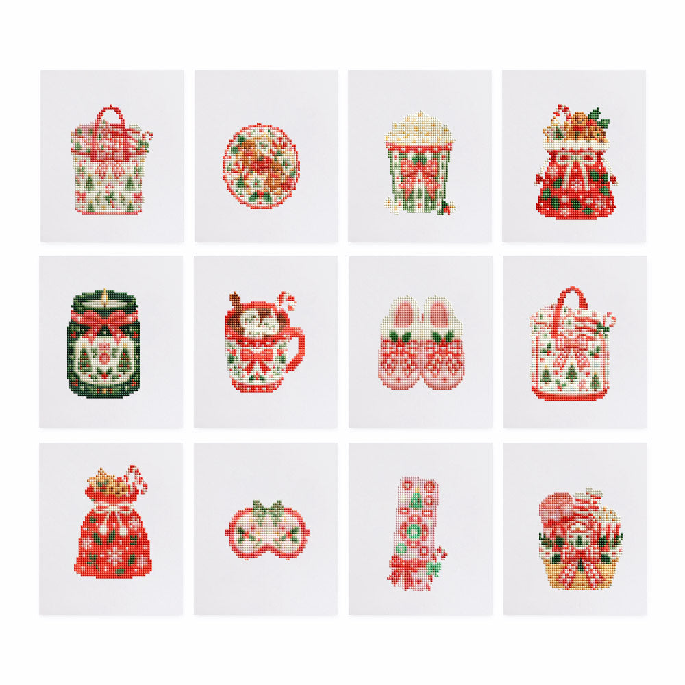 Cozy Slippers and Cocoa Mug Gifts mini diamond painting – Cozy Christmas gifts: tote bags, gift sacks, popcorn, candle jar, cocoa mug, slippers, sleep mask and socks