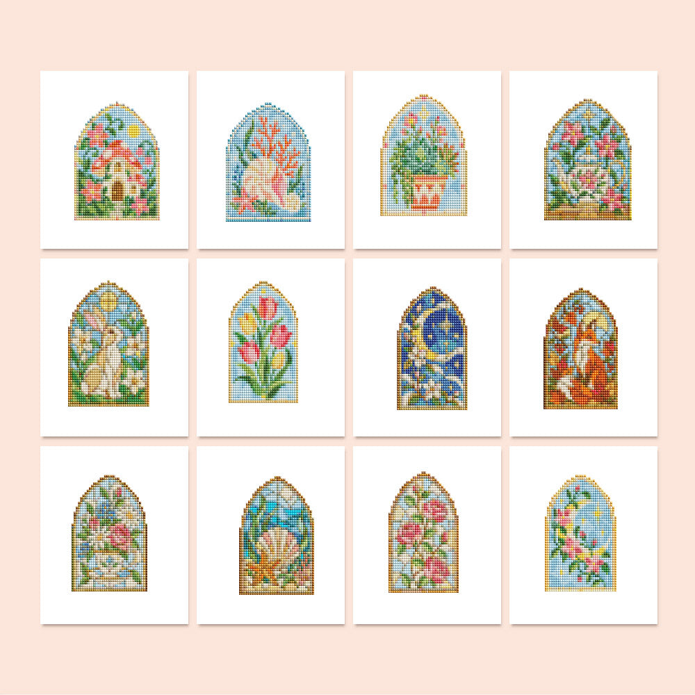 Arched Stained Glass Gardens (Mini Diamond Painting)