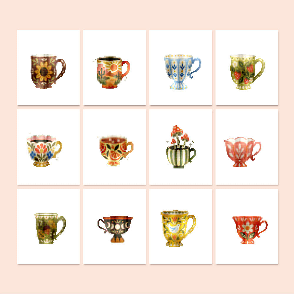 Folk Floral Mugs and Teacups (Mini Diamond Painting)