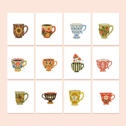 Folk Floral Mugs and Teacups (Mini Diamond Painting)