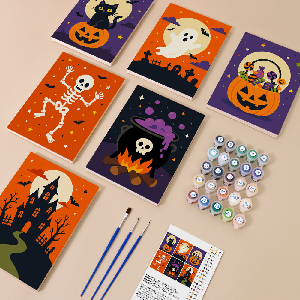 Pumpkin-Perched Cat and Castle mini paint by numbers – image 1