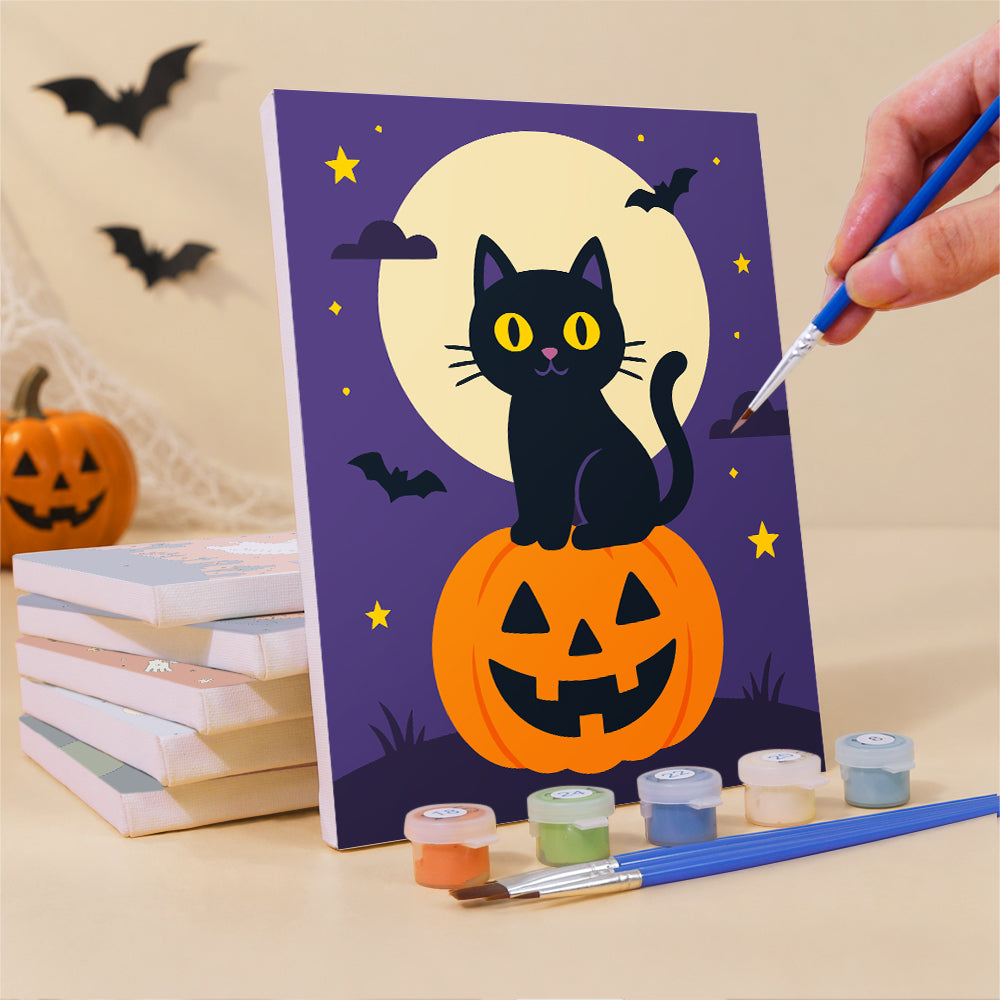 Pumpkin-Perched Cat and Castle mini paint by numbers – image 3