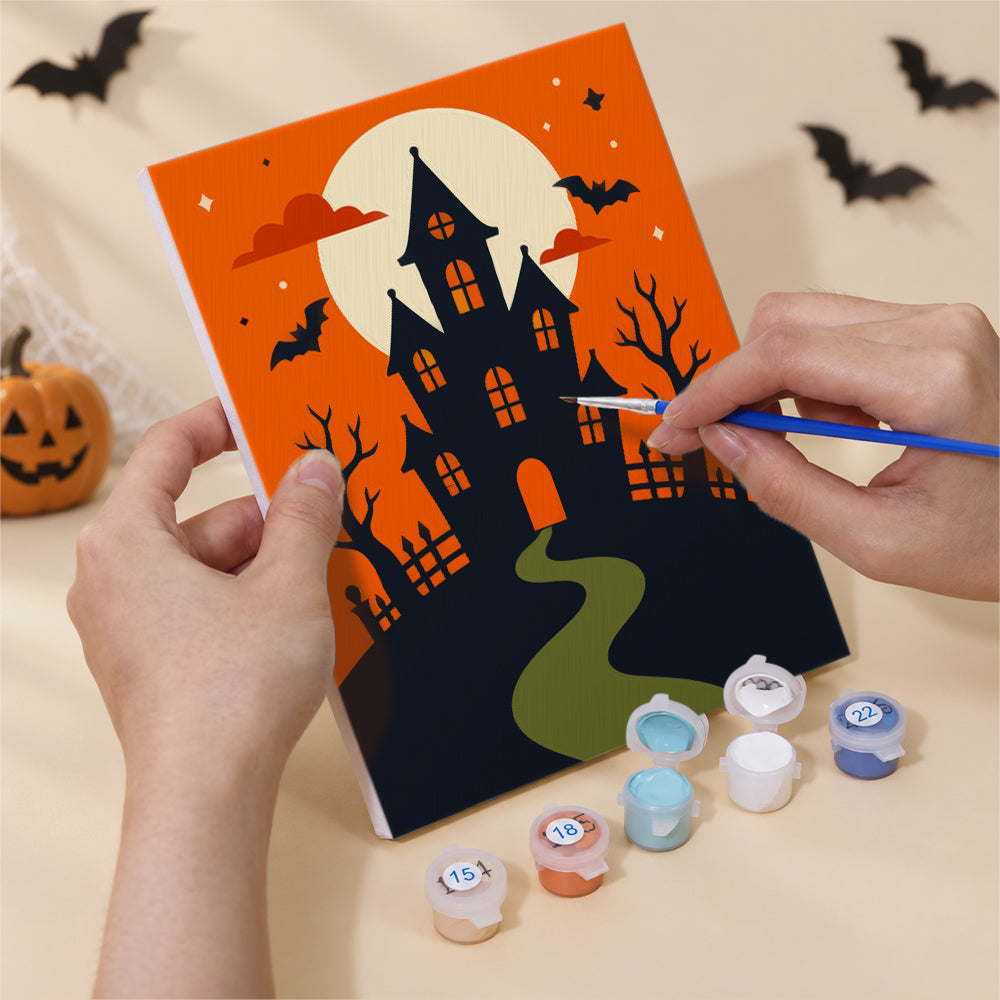 Pumpkin-Perched Cat and Castle mini paint by numbers – image 5