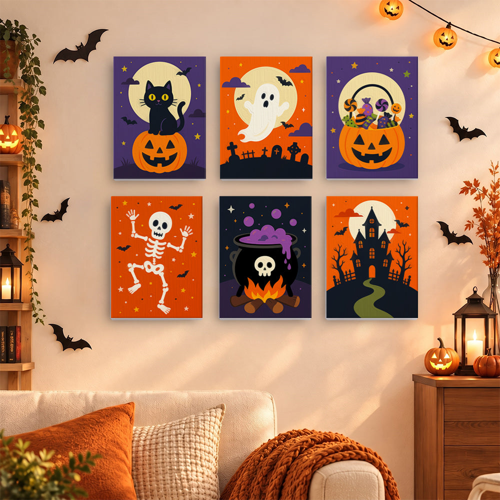 Pumpkin-Perched Cat and Castle mini paint by numbers – image 15
