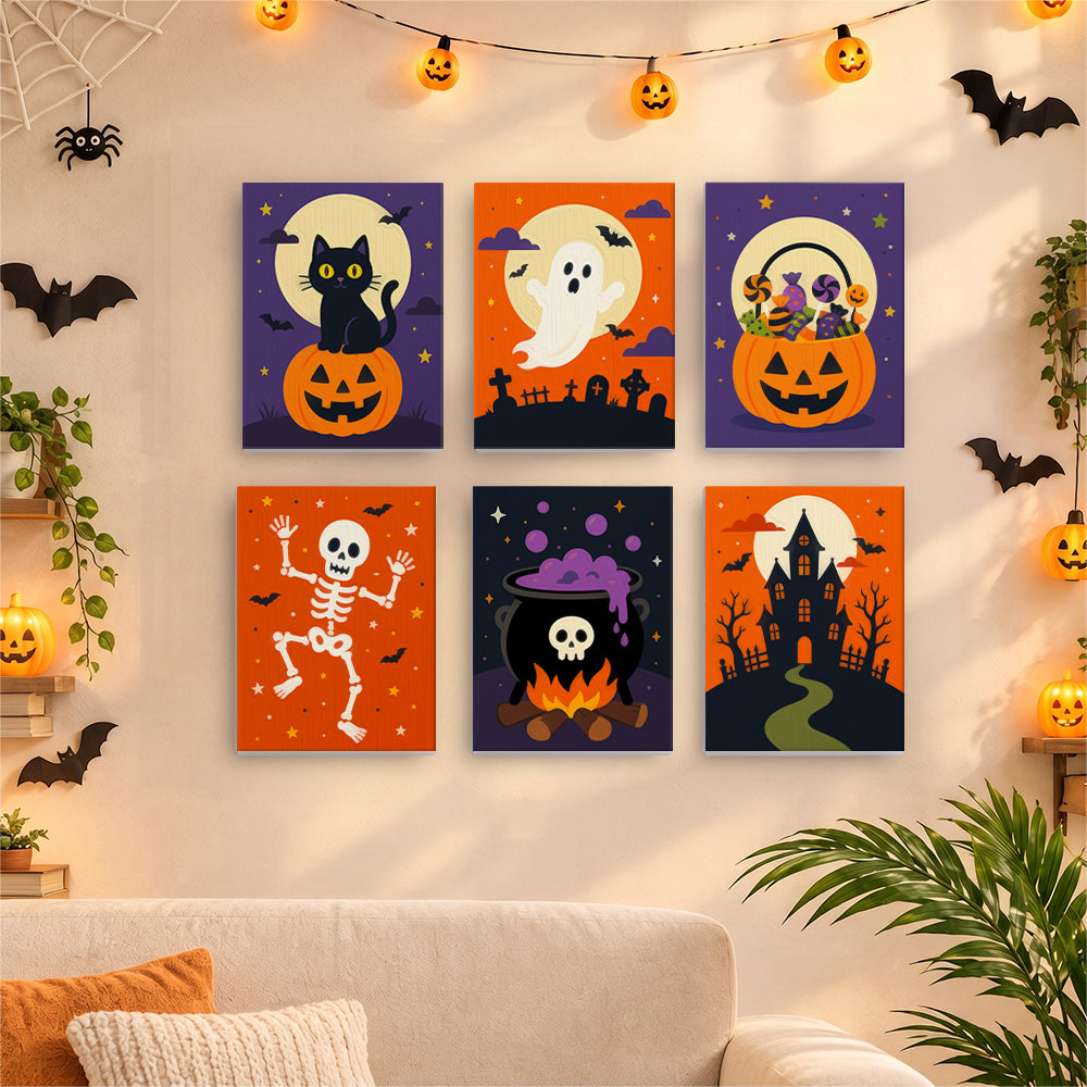 Pumpkin-Perched Cat and Castle mini paint by numbers – image 17