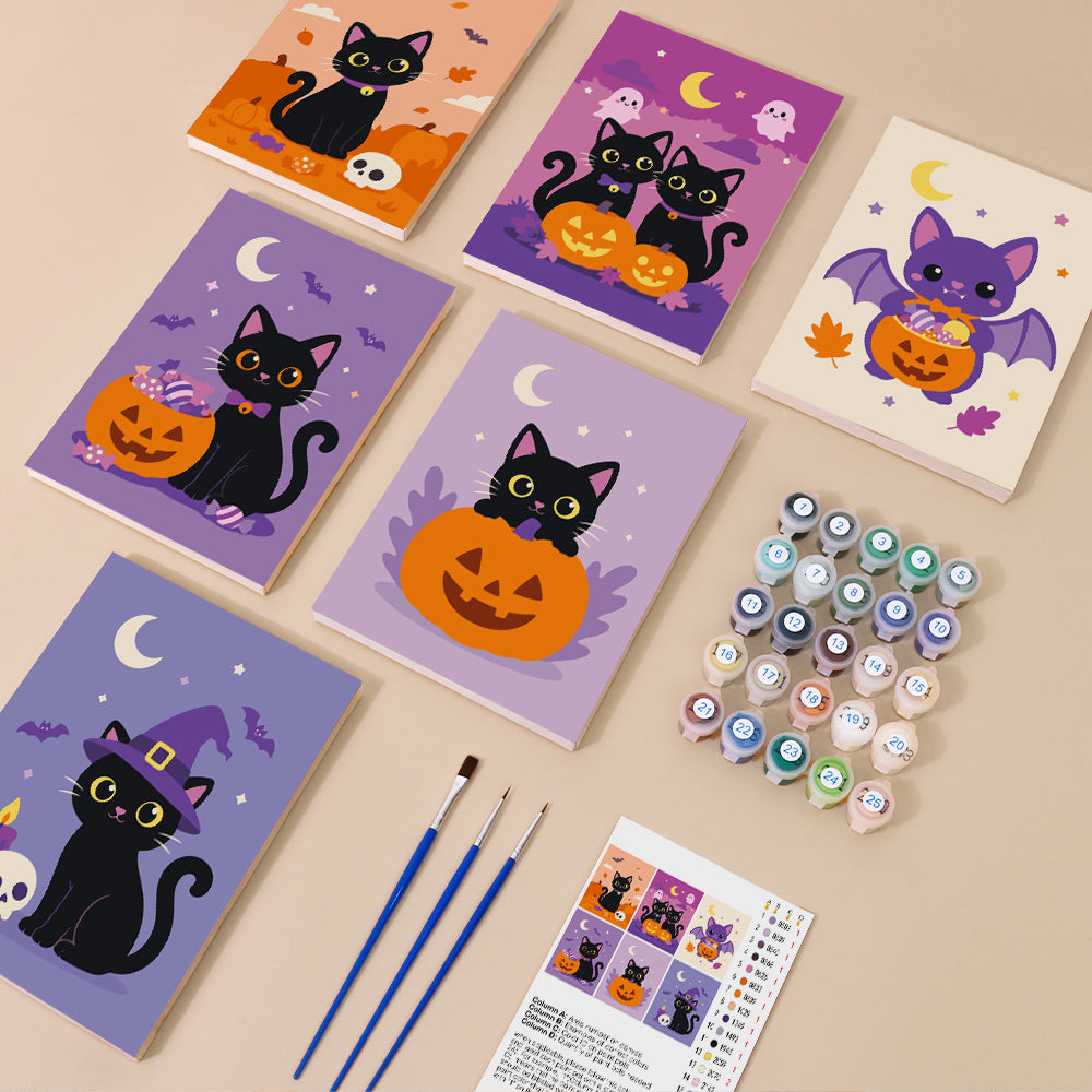 Black Cat and Pumpkin Nights mini paint by numbers – image 1