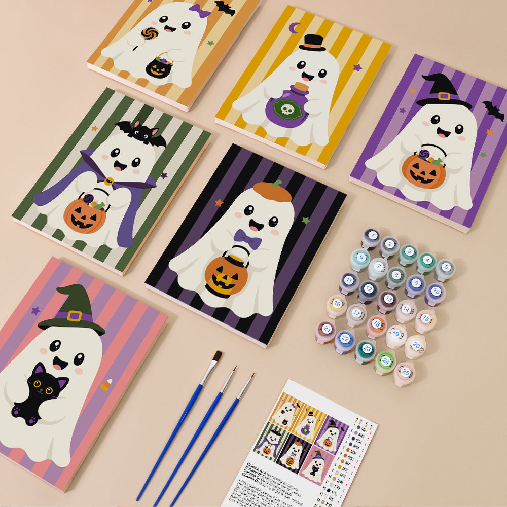 Striped Backdrop Dress-Up Ghosts mini paint by numbers – image 1