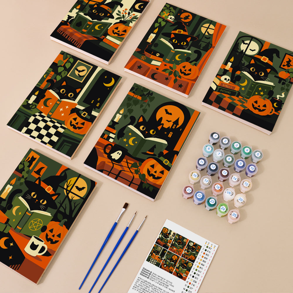 Witchy Black Cat Library mini paint by numbers – image 1