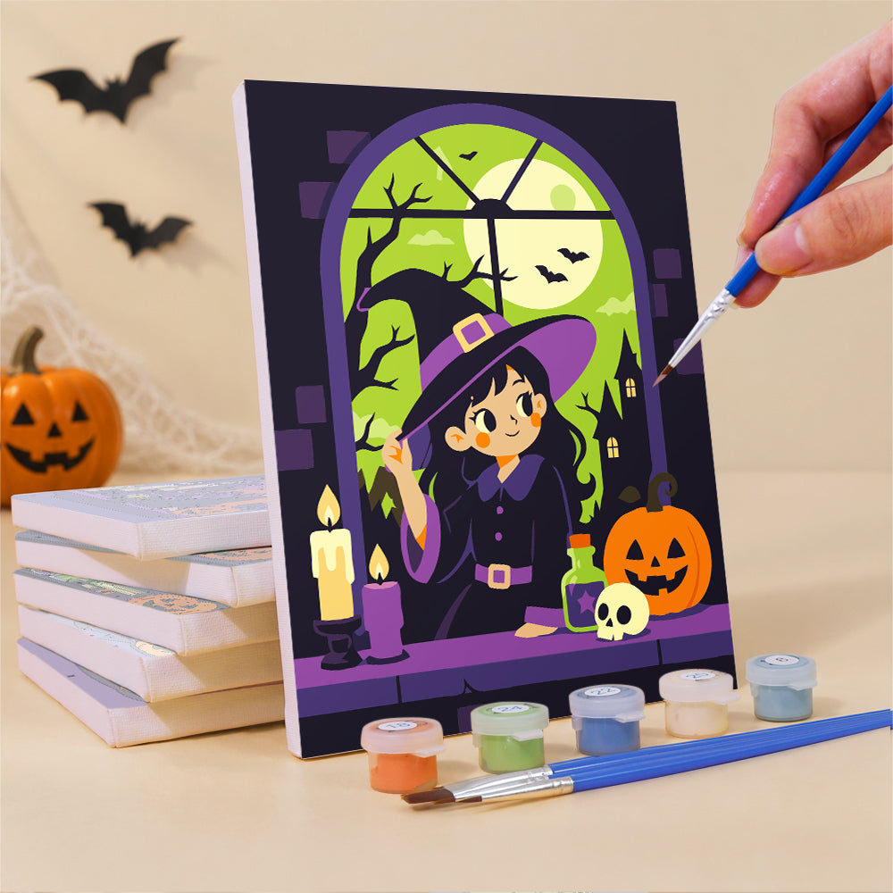 Green Moon Witch mini paint by numbers – image 3