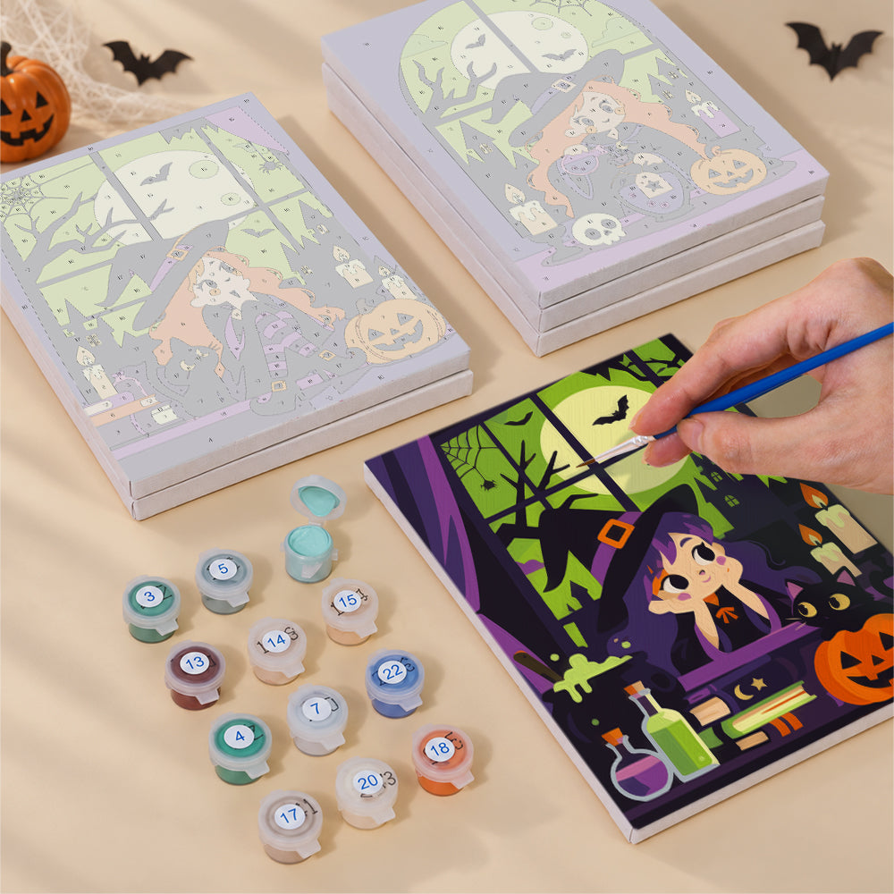 Green Moon Witch mini paint by numbers – image 4