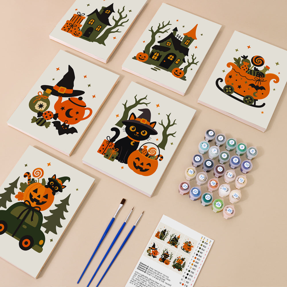 Witch Hat Teapot and Candy Sleigh mini paint by numbers – image 1