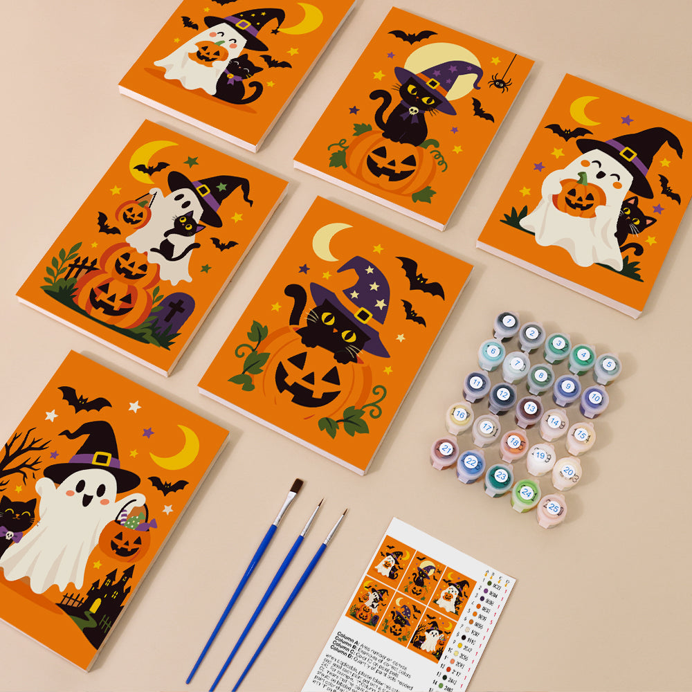 Witch Hat Ghosts and Cats mini paint by numbers – image 1