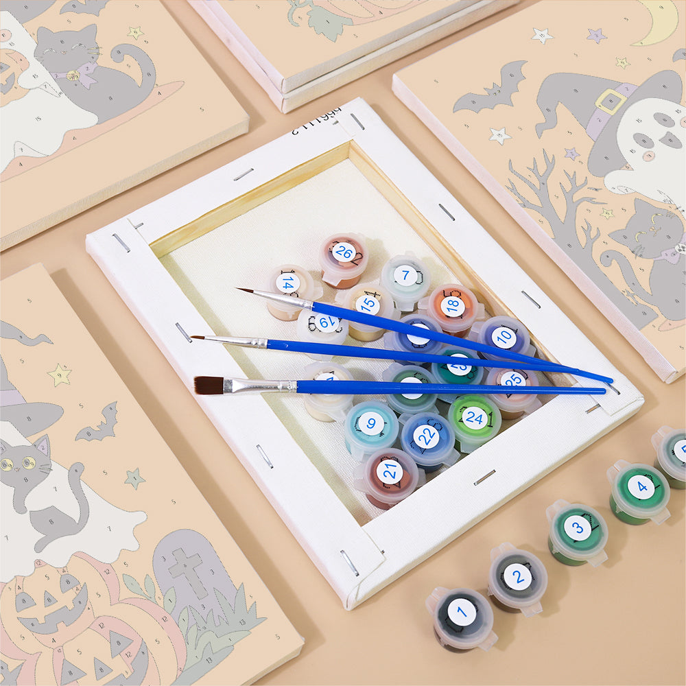 Witch Hat Ghosts and Cats mini paint by numbers – image 2