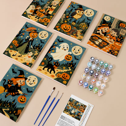 Smiling Moon Trick-or-Treaters mini paint by numbers – image 1