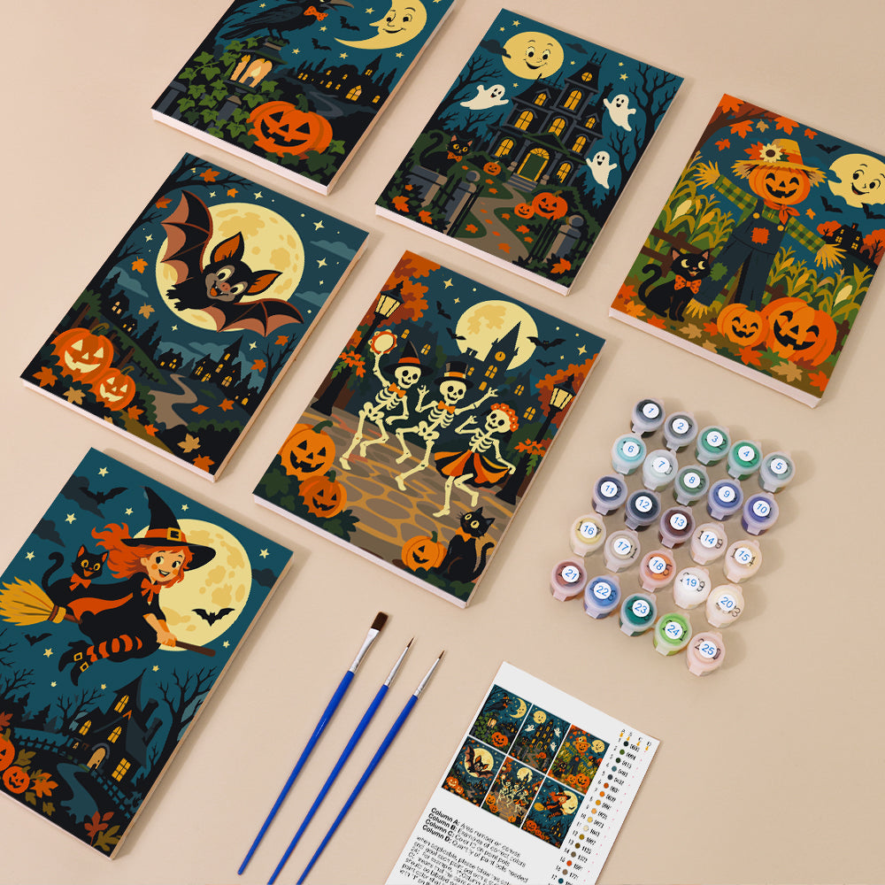 Dancing Skeletons and Scarecrow mini paint by numbers – image 1