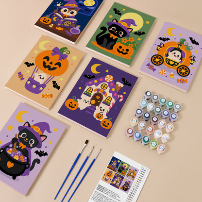 Pumpkin Balloon Ghost Rides mini paint by numbers – image 1