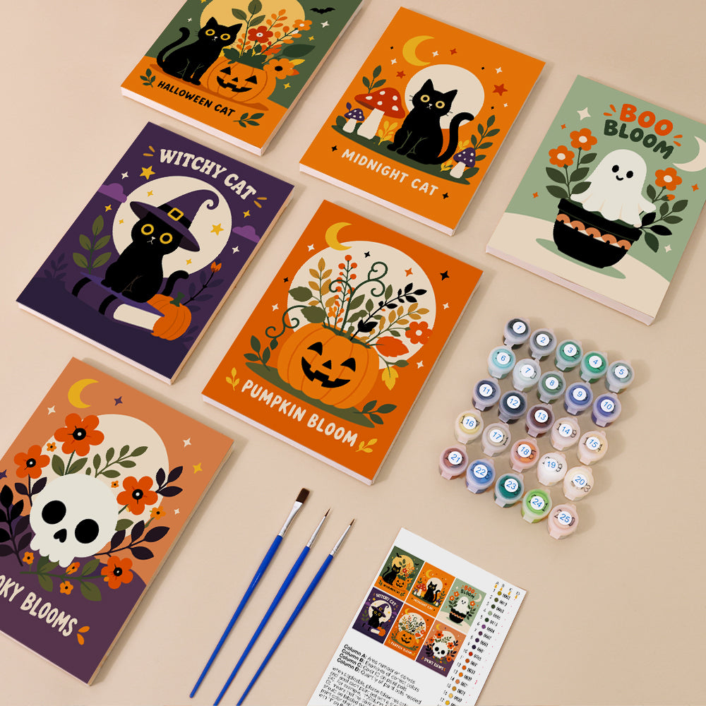 Skull and Pumpkin Spooky Blooms mini paint by numbers – image 1