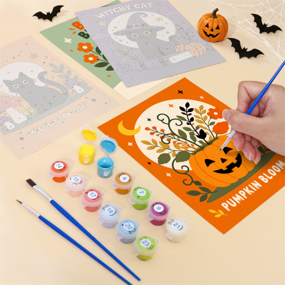 Skull and Pumpkin Spooky Blooms mini paint by numbers – image 12
