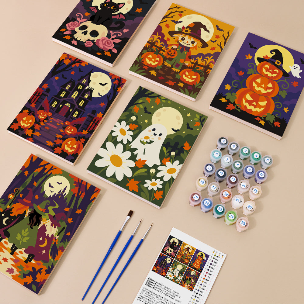 Daisy Ghost and Pumpkin Tower mini paint by numbers – image 1