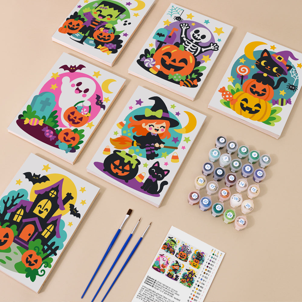 Pink Ghost and Pumpkin Skeleton mini paint by numbers – image 1
