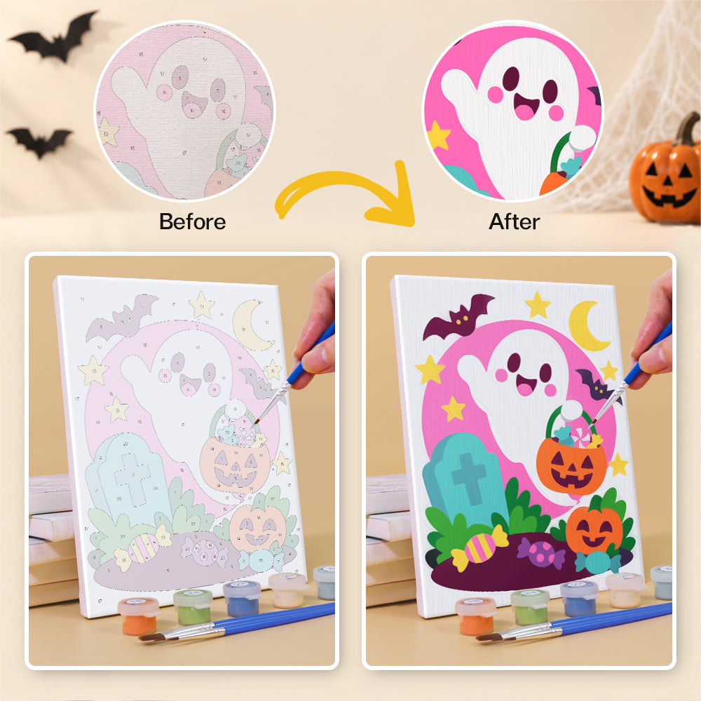 Pink Ghost and Pumpkin Skeleton mini paint by numbers – image 10