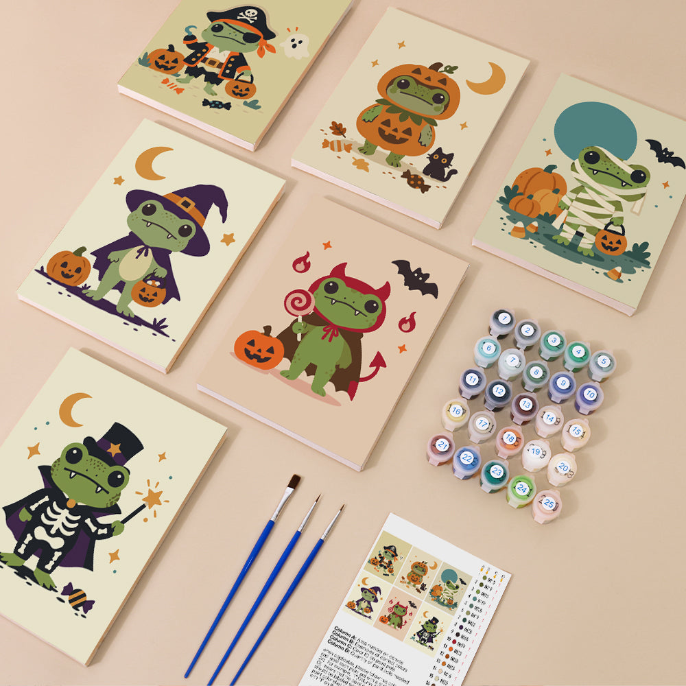 Costumed Halloween Frogs mini paint by numbers – image 1
