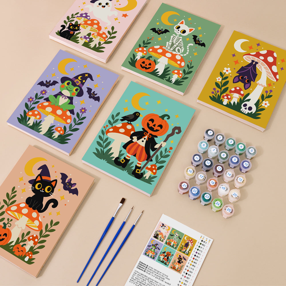 Toadstool Frog Witch and Bats mini paint by numbers – image 1